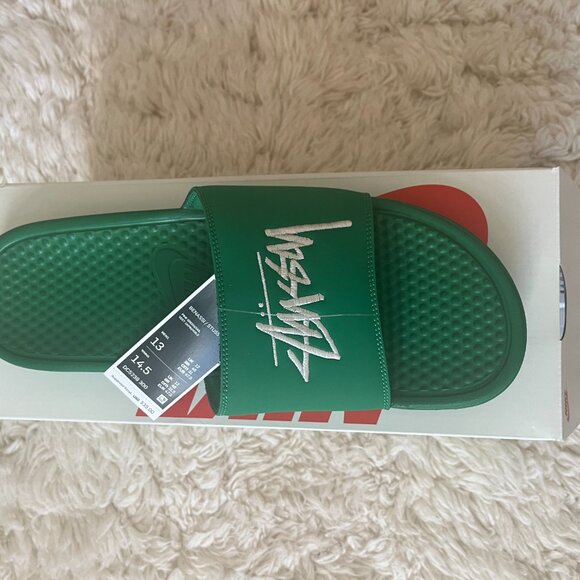 Nike x Stussy Bensassi Slides Green/Sail Size 13 New with Box - Picture 5 of 6